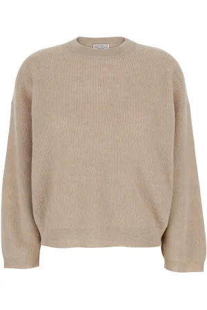 Brunello Cucinelli Crewneck Sweater With Dropped Shoulders In Wool And Cotton Blend Woman