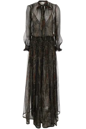 Saint Laurent Printed Silk Blend Long Dress