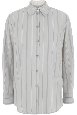 Low Classic Blue Shirt With Classic Collar And All-over Striped Motif In Cotton Woman