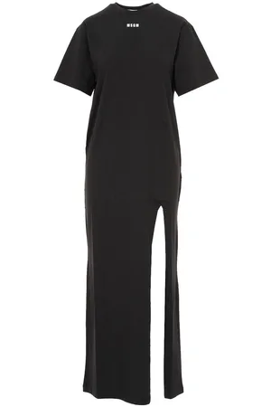Msgm Logo Printed Side-slit Maxi Dress