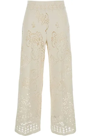SEMICOUTURE Pants With Semi-transparent Design And Lace Details In Cotton Macramé Woman