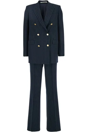 TAGLIATORE Jasmine Midnight Blue Double-breasted Suit With Peak Revers And Pinstriped Motif In Wool Stretch Woman