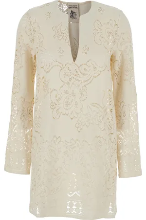 SEMICOUTURE Dress With Deep V-neck And Lace Details In Cotton Blend Woman
