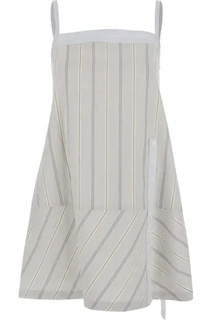Low Classic Blue Dress With Spaghetti Straps And All-over Striped Motif In Cotton Woman