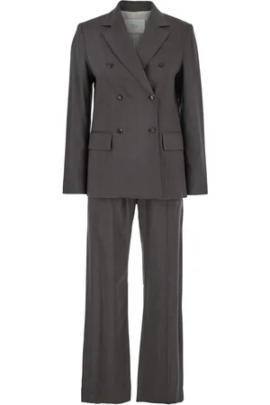 TELA Double-breasted Suit With Notched Revers In Linen And Viscose Stretch Blend Woman