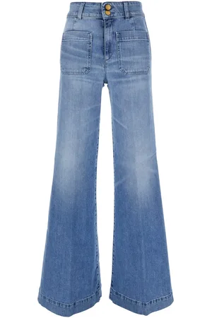 THE SEAFARER Jane Blue Trousers With Front Pockets And Washed Effect In Cotton Woman