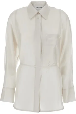 Low Classic White Shirt With Classic Collar And Rear Strap In Tech Fabric Woman