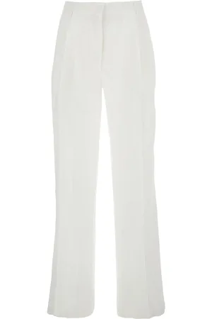 SEMICOUTURE Pants With Belt Loops And Pence Details In Linen Woman