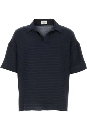 Saint Laurent Navy Blue Silk Oversize Polo Shirt