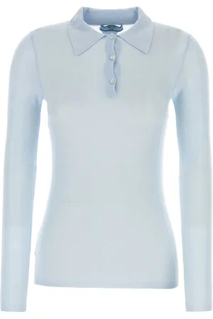Prada Pastel Light Blue Cashmere Blend Polo Shirt