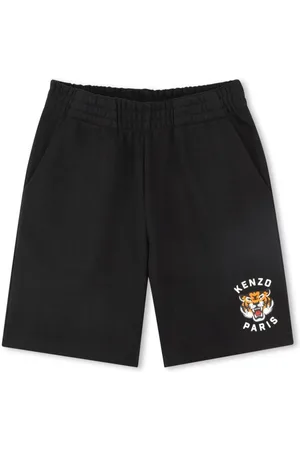 Kenzo Blue Bermuda Pants With Elastic Waist And Logo Print On The Front In Cotton Boy