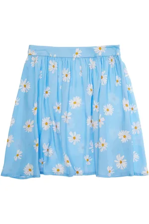 Moschino Light Blue Skirt With Ruches And All-over Floral Print In Viscose Girl
