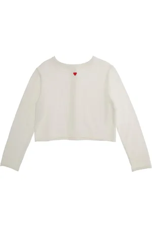 Max&Co. White Sweater With Heart Embroidered On The Front In Cotton Girl