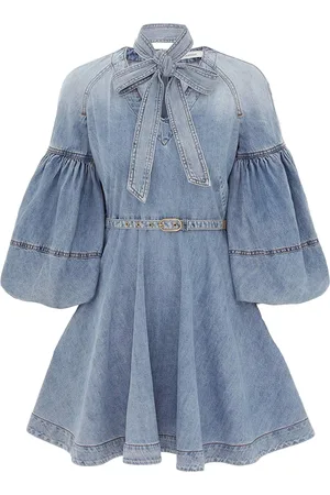 ZIMMERMANN Mini Denim Dress With Neck Ties