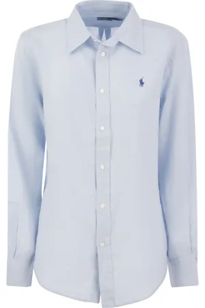 Ralph Lauren Relaxed-fit Short Shirt In Light Blue Linen