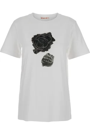 Marni Crewneck T-shirt With Floral Print With Logo On The Front In Cotton Woman