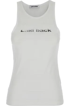 Low Classic Laid Back Sleeveless Top With Round Neck And Print On The Front In Tech Fabric Woman