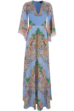 Etro Long Dress With All-over Paisley Print And V-neck In Silk Woman