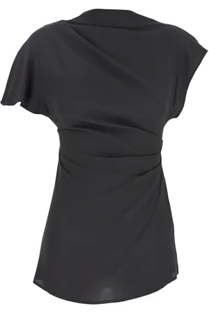 SEMICOUTURE Black Crewneck Top With Short Sleeves In Silk Blend Woman