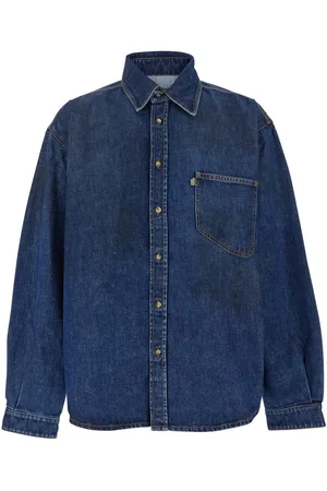 ERL Blue Shirt With Pointed Collar And Logo Patch On The Front In Denim Man