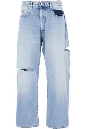 Icon Denim Light Blue Jeans With Cut-out Details On The Front And Wide Leg In Denim Man