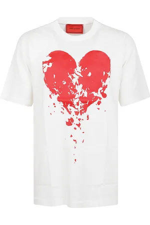 Vision Of Super Off White T-shirt With Broken Heart Crack Print On Front, Vision Creative Print On Back And Red Label