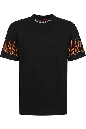 Vision Of Super T-shirt With Embroidered Orange Flames And White Logo