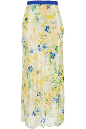 Msgm Skirt With Floral Motif And All-over Applied Sequins In Fabric Woman
