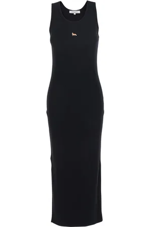 Maison Kitsuné Long Dress With Ribbed Design And Baby Fox Embroidered On The Front In Cotton Woman