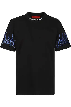 Vision Of Super T-shirt With Embroidered Blue Flames And White Logo