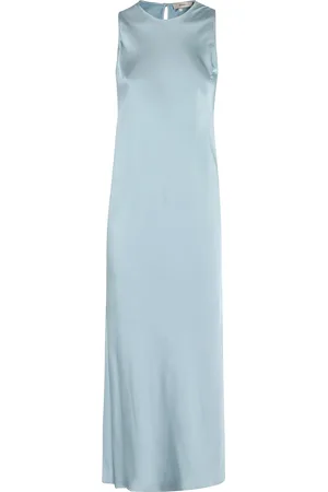 HERNO Blue Sleeveless Crewneck Dress With Side Single Slit In Tech Fabric Woman