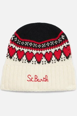 MC2 SAINT BARTH Woman Beanie With Fair Isle Heart Jacquard