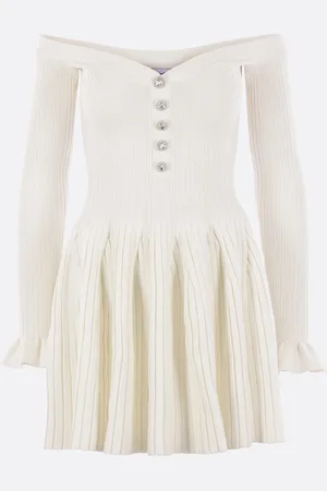 Self-Portrait Off-the-shoulder Mini Dress In Rib Knit