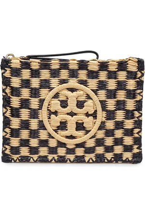 Tory Burch Pouch Ella In Raffia In Raffia Natural And Black Color