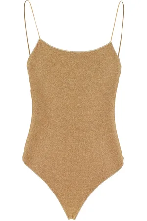 Oseree Lumière Maillot Gold Colored One-piece Swimsuit With Deep Neckline On The Back In Lurex Woman