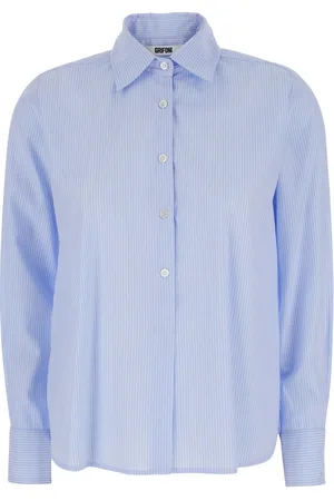 Mauro Grifoni Light Blue Shirt With Classic Collar And All-over Striped Motif In Cotton Blend Woman