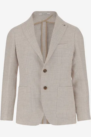 TAGLIATORE Linen Blend Single-breasted Jacket With Houndstooth Pattern