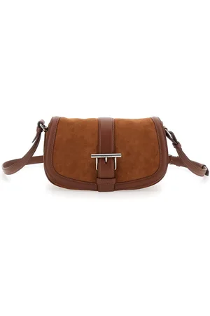 Alexander McQueen Satchel Crossbody Bag With T-buckle And Embossed Logo In Suede Woman