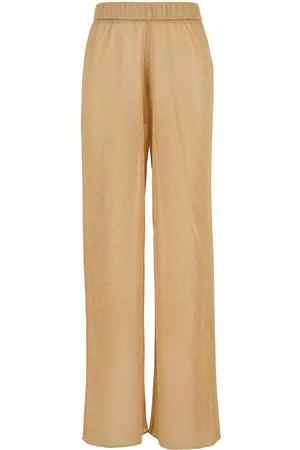 Oseree Lumiere Gold Colored Pants With Elastic Waist In Tech Fabric Woman