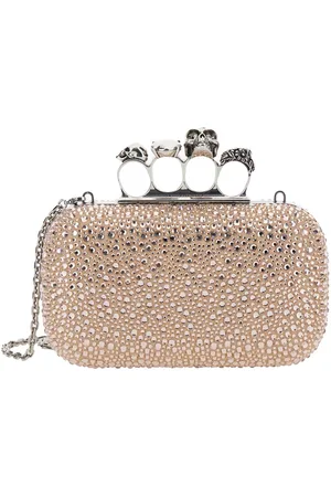 Alexander McQueen Four Ring Clutch With Skull-shaped Studs And All-over Rhinestone Application In Leather Woman