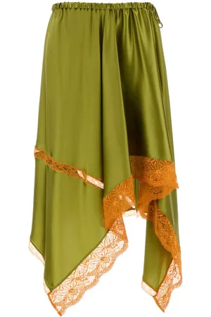 DRIES VAN NOTEN Green Stretch Satin Shake Skirt