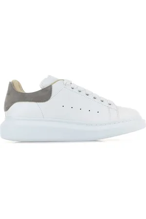 Alexander McQueen White Leather Sneakers With Grey Suede Heel