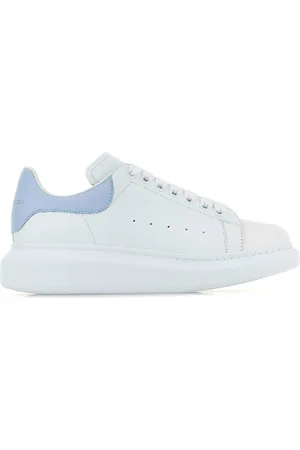 Alexander McQueen White Leather Sneakers With Light Blue Leather Heel