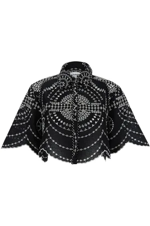 CHARO RUIZ IBIZA Emmie Blouse With Cropped Design And All-over Contrasting Embroidered Details In Cotton And Linen Blend Woman