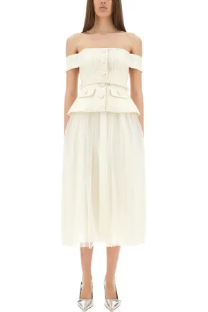 Self-Portrait Bouclé And Tulle Midi Dress