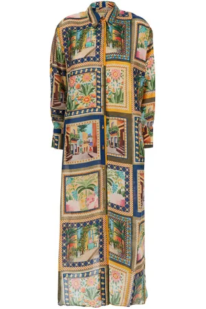 MOMONÍ Jau Long Dress With All-over Print And Side Slits In Silk Woman