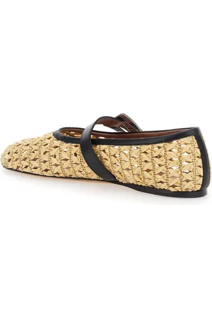 PARIS TEXAS Sveva Ballet Flats With Woven Design And Buckle Closure In Fabric And Leather Woman