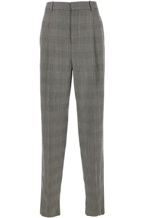 Saint Laurent High Waisted Pants With All-over Prince Of Wales Motif In Wool Man
