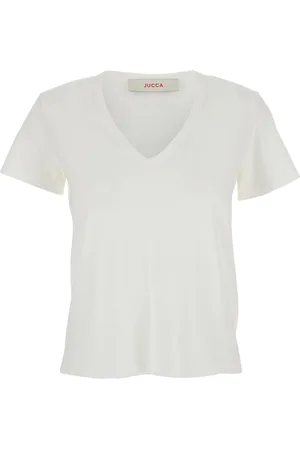 Jucca T-shirt With Wide V-neck And Short Sleeves In Cotton Woman