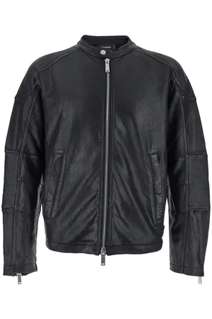 Dsquared2 Biker Jacket With Zip Closure And Twinbro Logo Imprinted On The Back In Leather Man
